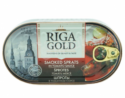 Smoked sprats in tomato sauce 190 gr Riga Gold